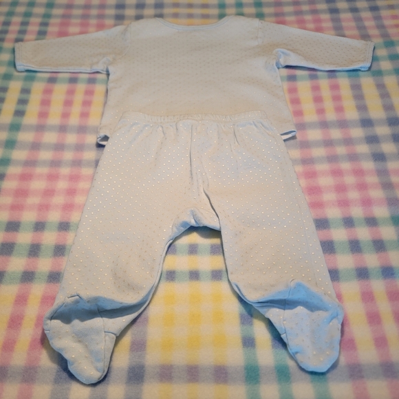 LITTLE TOTS 🐾 2pc Blue 'n White Embroidered Doggie Silver Polka Dot Outfit 0-3M - Picture 10 of 17